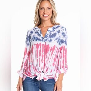 Multiples Long Sleeve Button Front Tie Dye Blouse Medium M AMERICANA shirt Med